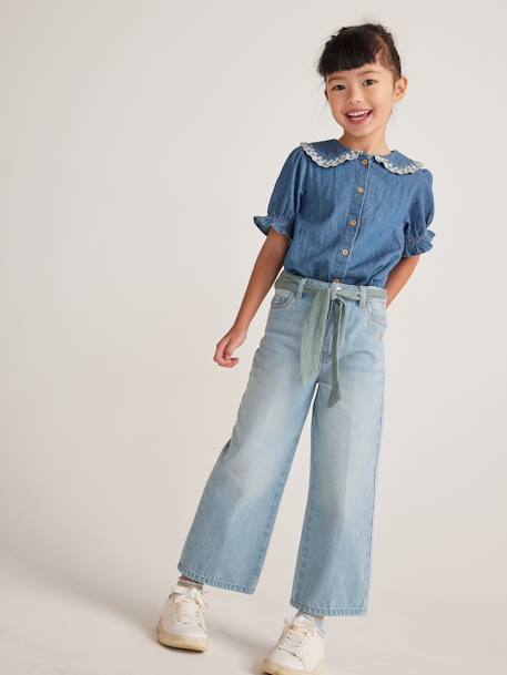 Wide Jeans & Cotton Gauze Belt, Ankle Length, for Girls double stone+stone 