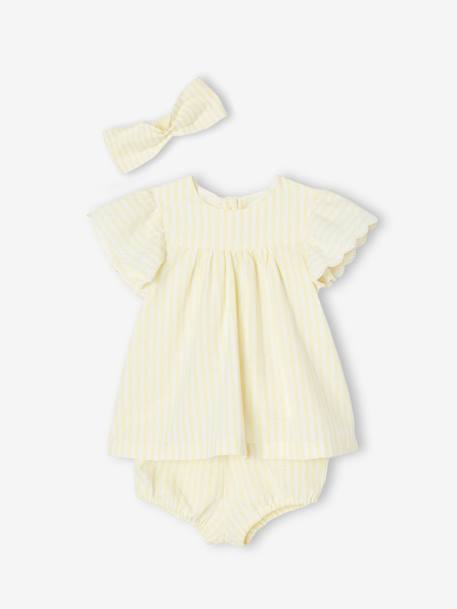 3-Piece Set: Dress + Bloomer Shorts + Hairband for Babies pastel yellow 