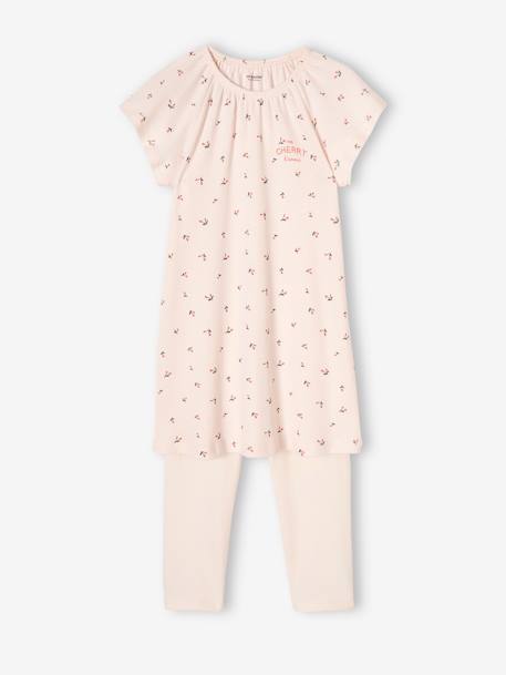 Cherries Rib Knit Nightie + Plain Leggings for Girls nude pink 