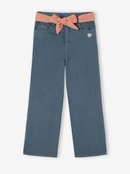 Girls-Trousers-Flared Trousers in Cotton Gauze, with Belt, for Girls