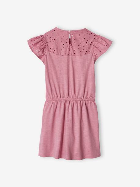 Dress with Details in Broderie Anglaise for Girls aqua green+mauve+pale pink+PINK DARK SOLID 