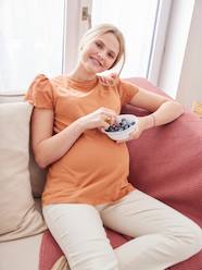 Maternity-Short Sleeve Dual Fabric T-Shirt for Maternity