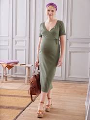 Maternity-Dresses-Long Dress in Stretch Rib Knit, Maternity & Nursing Special