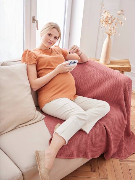 Short Sleeve Dual Fabric T-Shirt for Maternity terracotta 