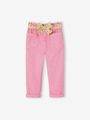 Girls-Trousers-Paperbag Cropped Trousers with Floral Belt for Girls