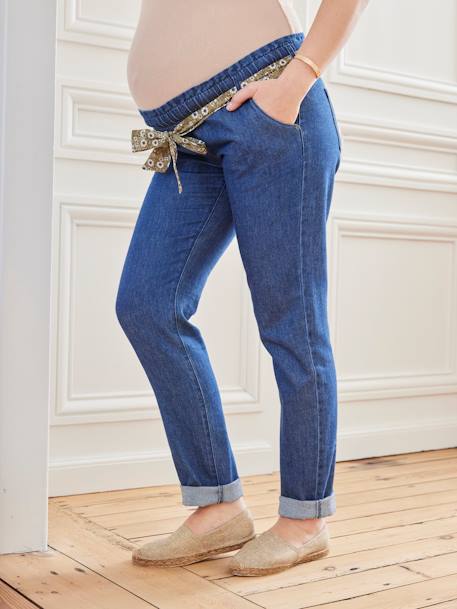 Paperbag Jeans with Belt for Maternity BLUE DARK SOLID+BLUE MEDIUM SOLID 