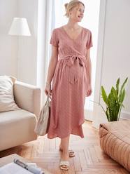 Maternity-Nursing Clothes-Floral Print Dress with Tie Belt for Maternity & Nursing