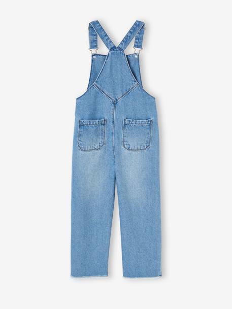 Denim Dungarees with Embroidered Flower Detail for Girls stone 
