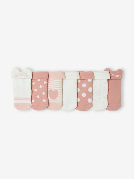 Pack of 7 Pairs of 'Cat' Socks for Baby Girls rose 