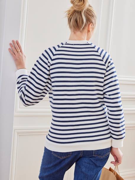 Striped Fleece Sweatshirt, Maternity & Nursing Special striped navy blue 