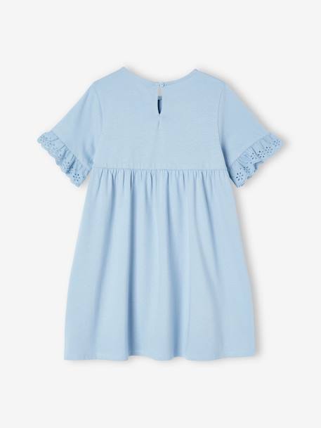 Short Sleeve Dress in Broderie Anglaise, for Girls grey blue+peach 