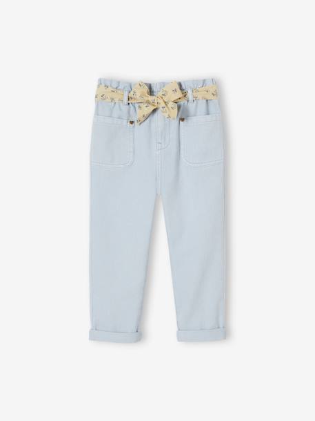 Paperbag Cropped Trousers with Floral Belt for Girls rose+sky blue 