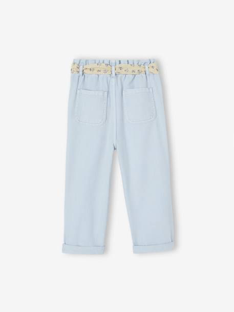 Paperbag Cropped Trousers with Floral Belt for Girls rose+sky blue 