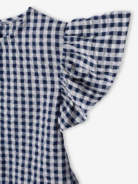 Ruffled Blouse with Gingham Checks, for Girls chequered navy blue 