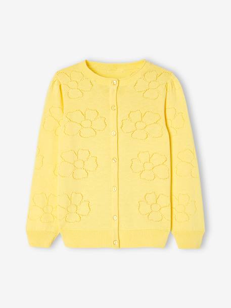 Openwork Cardigan with Flowers, for Girls yellow 
