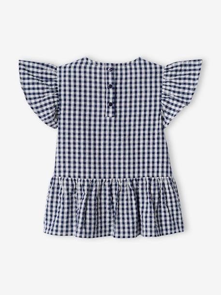 Ruffled Blouse with Gingham Checks, for Girls chequered navy blue 