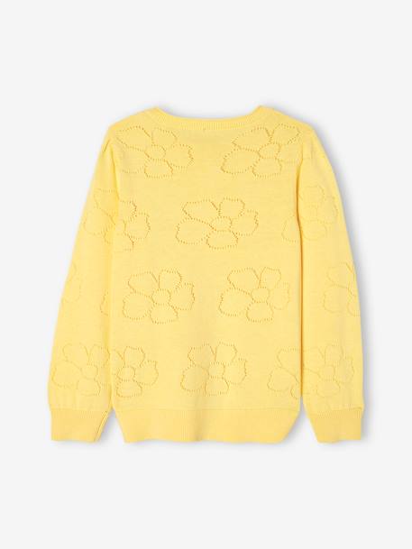 Openwork Cardigan with Flowers, for Girls yellow 