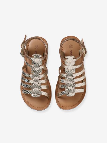 High-Top Spartan Style Leather Sandals for Girls gold 