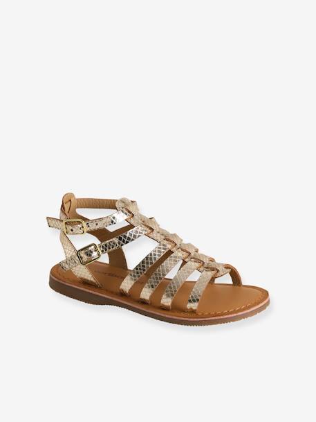 High-Top Spartan Style Leather Sandals for Girls gold 