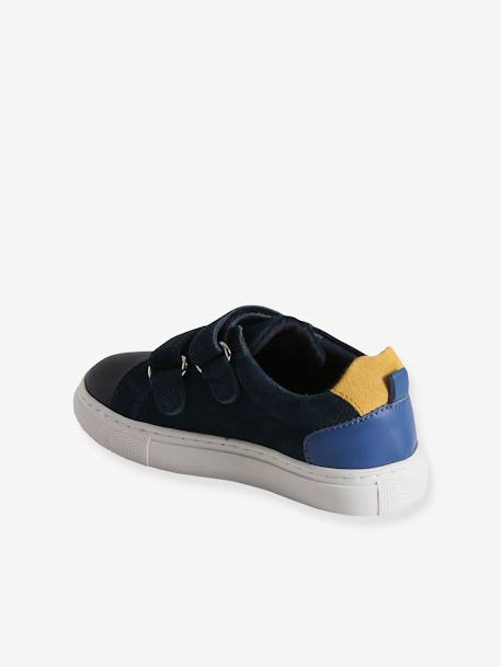 Leather Trainers with Hook-and-Loop Fasteners for Boys, Designed for Autonomy navy blue+set blue 