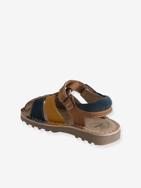 Hook-and-Loop Leather Sandals for Children, Designed for Autonomy beige+navy blue+set blue 