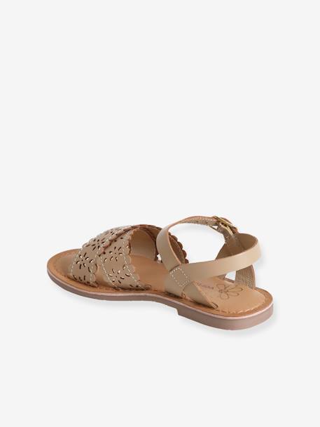 Leather Sandals with Crossover Straps for Girls old rose+white 
