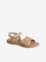 Shoes-Leather Sandals with Crossover Straps for Girls