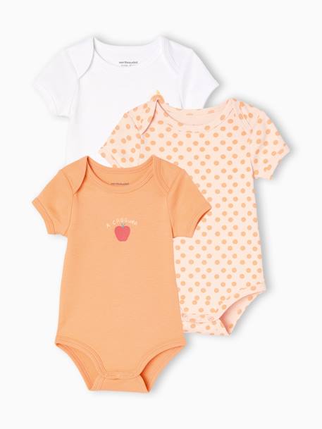 Pack of 3 Short Sleeve Bodysuits, Cutaway Shoulders, For Babies rosy apricot 
