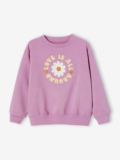 Sweatshirt with Flower & Motif in Bouclé Knit, for Girls mauve 