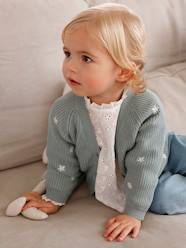 Baby-Jumpers, Cardigans & Sweaters-Cardigans-V-Neck, Brioche Stitch Cardigan with Embroidery, for Babies