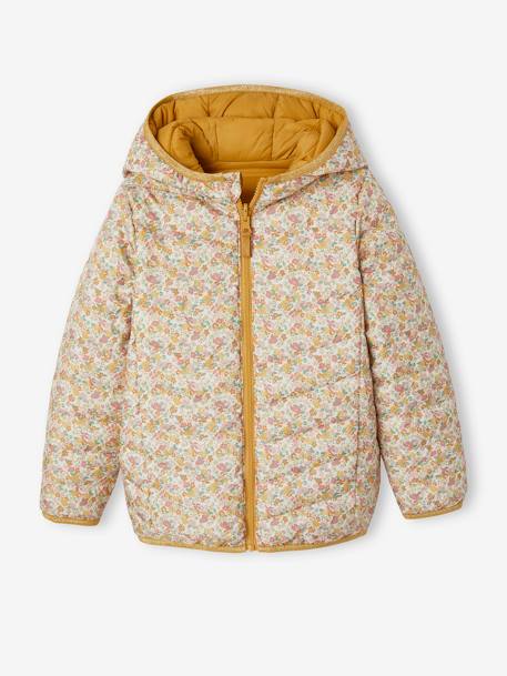 Reversible Lightweight Padded Jacket with Padding in Recycled Polyester, for Girls 6306+GREY DARK ALL OVER PRINTED+night blue+PINK BRIGHT ALL OVER PRINTED 
