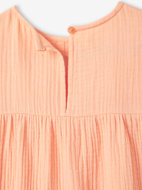 Cotton Gauze Dress for Girls rosy apricot+sky blue 