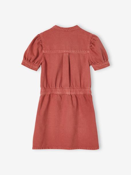 Zipped Dress with Bubble Sleeves for Girls terracotta 