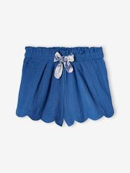 Girls-Shorts-Shorts in Cotton Gauze with Scalloped Trim for Girls