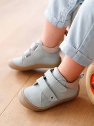 Boots in Soft Leather with Hook-and-Loop Straps, for Babies, Designed for Crawling