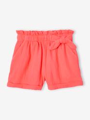 Girls-Paperbag Shorts in Cotton Gauze for Girls