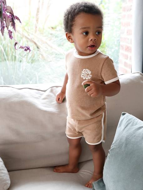 Terry Cloth Shorts + T-Shirt Ensemble for Babies taupe 