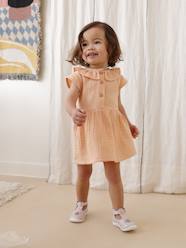 -Dress in Cotton Gauze with Frilled Collar, for Babies