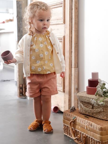 Shorts with Elasticated Waistband, for Babies clay beige+GREEN MEDIUM SOLID 
