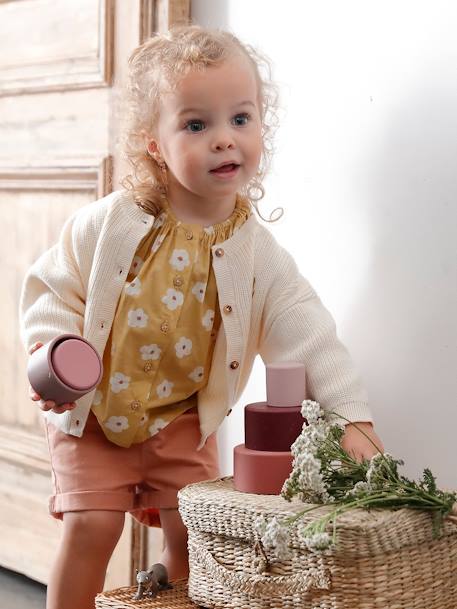 Shorts with Elasticated Waistband, for Babies clay beige+GREEN MEDIUM SOLID 