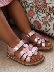 Leather Sandals with Hook-and-Loop Strap, for Baby Girls