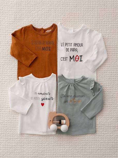 Long Sleeve Top with Message, for Babies marl grey+White 