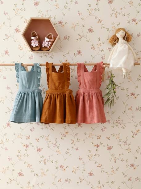 Dungaree Dress in Cotton Gauze, for Babies Pink 