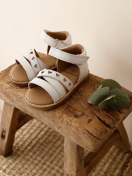 Leather Sandals with Touch-Fastener, for Baby Girls white 