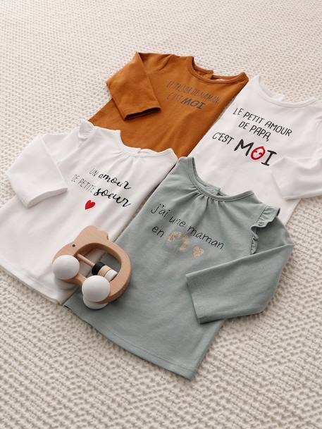 Long Sleeve Top with Message, for Babies marl grey+White 