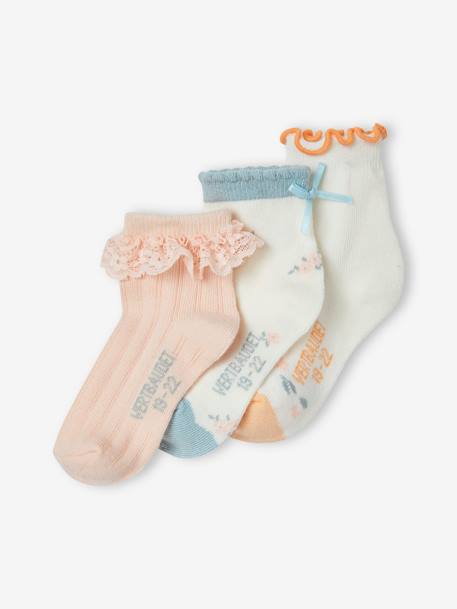 Pack of 3 Pairs of Fancy Socks for Baby Girls pale pink 