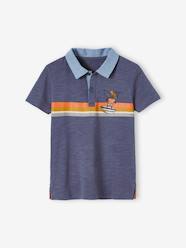 Boys-Striped Polo Shirt with Chambray Details for Boys