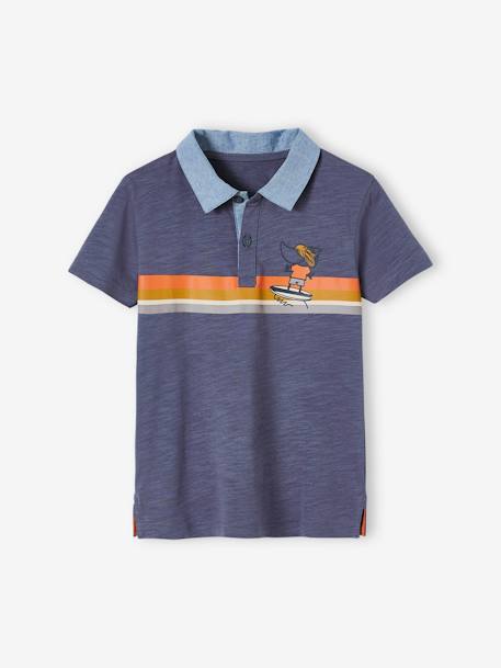 Striped Polo Shirt with Chambray Details for Boys slate blue 