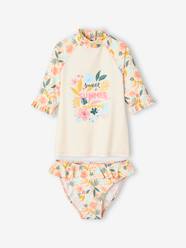 Girls-UV Protection T-Shirt + Briefs Swimsuit Set for Girls