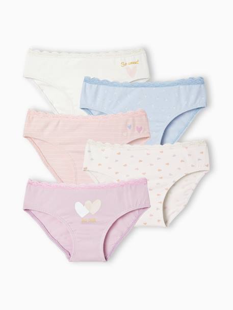 Pack of 5 Hearts Briefs, for Girls lilac 